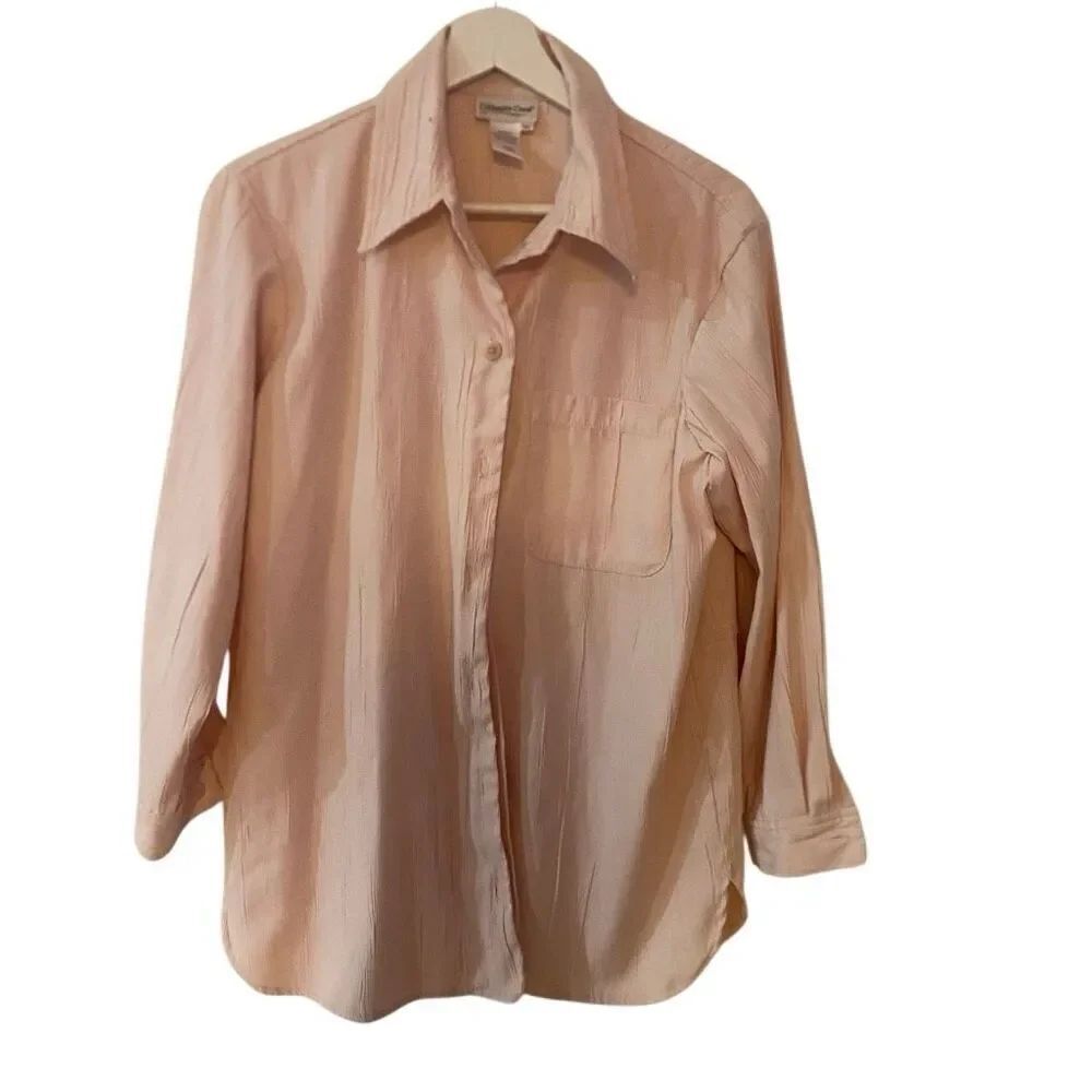 Coldwater creek Sri Lanka Korean Fabric pink petite small long sleeve button dow